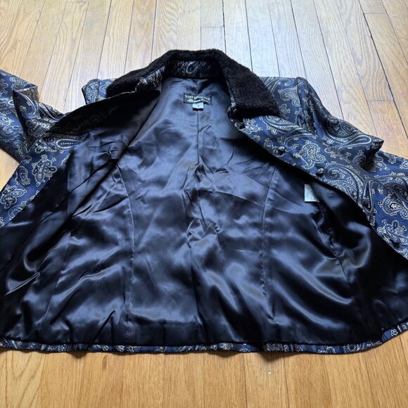 Y2K Scott McClintock Size 8 Black & Gold Paisley Faux Fur Collar Blazer Jacket - Picture 9 of 15